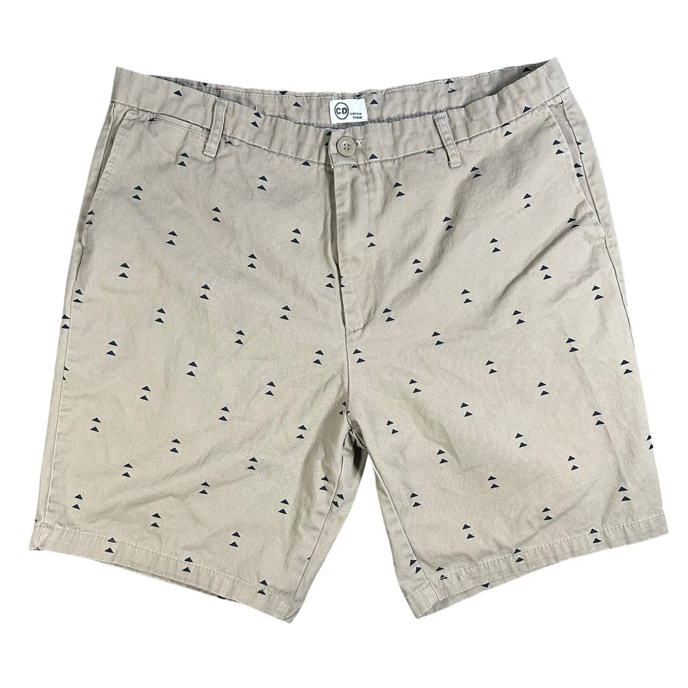 Copper Denim Mens Khaki Triangle Print Chino Shorts Tan Navy Size 38
